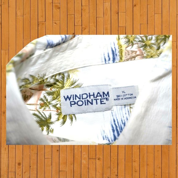 Mens Vintage Windham Pointe White‎ Hawaiian Shirt Pocket XL Medium Tropical - C1 - Picture 2 of 3